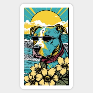 American Staffordshire Terrier PitBull Dog Vibrant Tropical Flower Tall Retro Vintage Digital Pop Art Portrait 5 Sticker